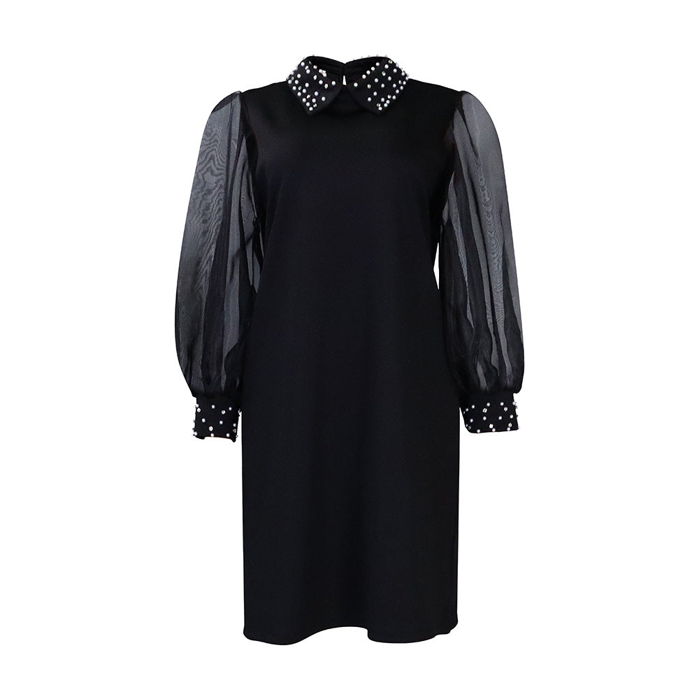 Women Dress Fashion Mesh Sleeves Beaded