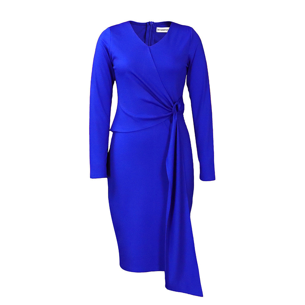 Women Dress Fashion plus Size V-neck Long-Sleeve Dress