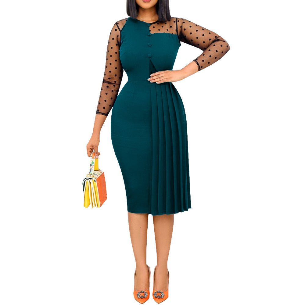 Women Dress Fashion Mesh Slim Fit Patchwork Dress