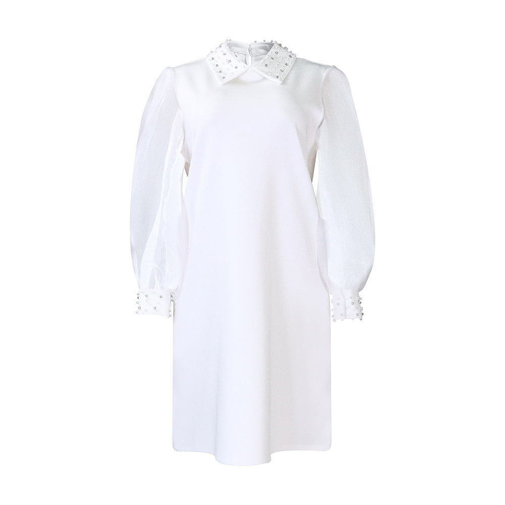 Women Dress Fashion Mesh Sleeves Beaded